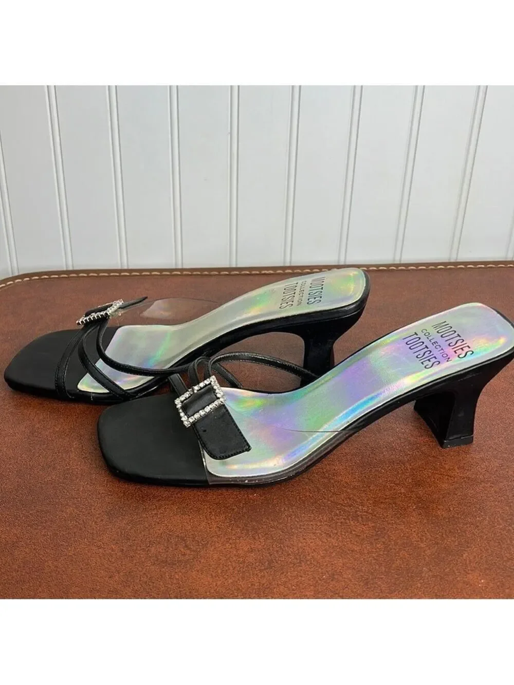 Mootsies Tootsies Holographic Heeled slides Size 6
